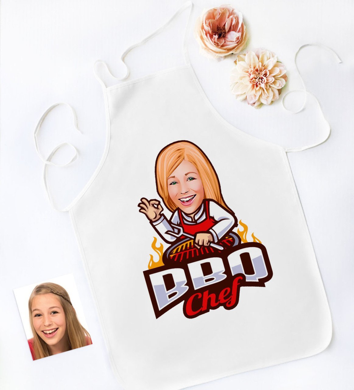 Kişiye Özel Bayan Barbekü Chef Karikatürlü Mutfak Önlüğü-1