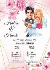 Kişiye Özel Karikatürlü Bitmeyen Düğün Davetiyesi Model 33