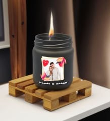 BK Gift Kişiye Özel DTF Fotoğraflı İsimli Antrasit Renkli Cam Kavanozda Kokulu Mum-1, Arkadaşa Hediye, Sevgiliye Hediye, Doğum Günü Hediyesi