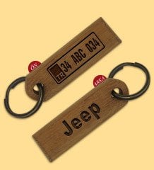 Kişiye Özel Plakalı Jeep Logolu Ahşap Anahtarlık Model 1