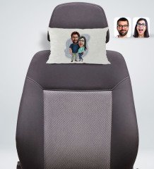Kişiye Özel Sevgililer Karikatürlü Dikdörtgen Araç Koltuk Yastığı-109