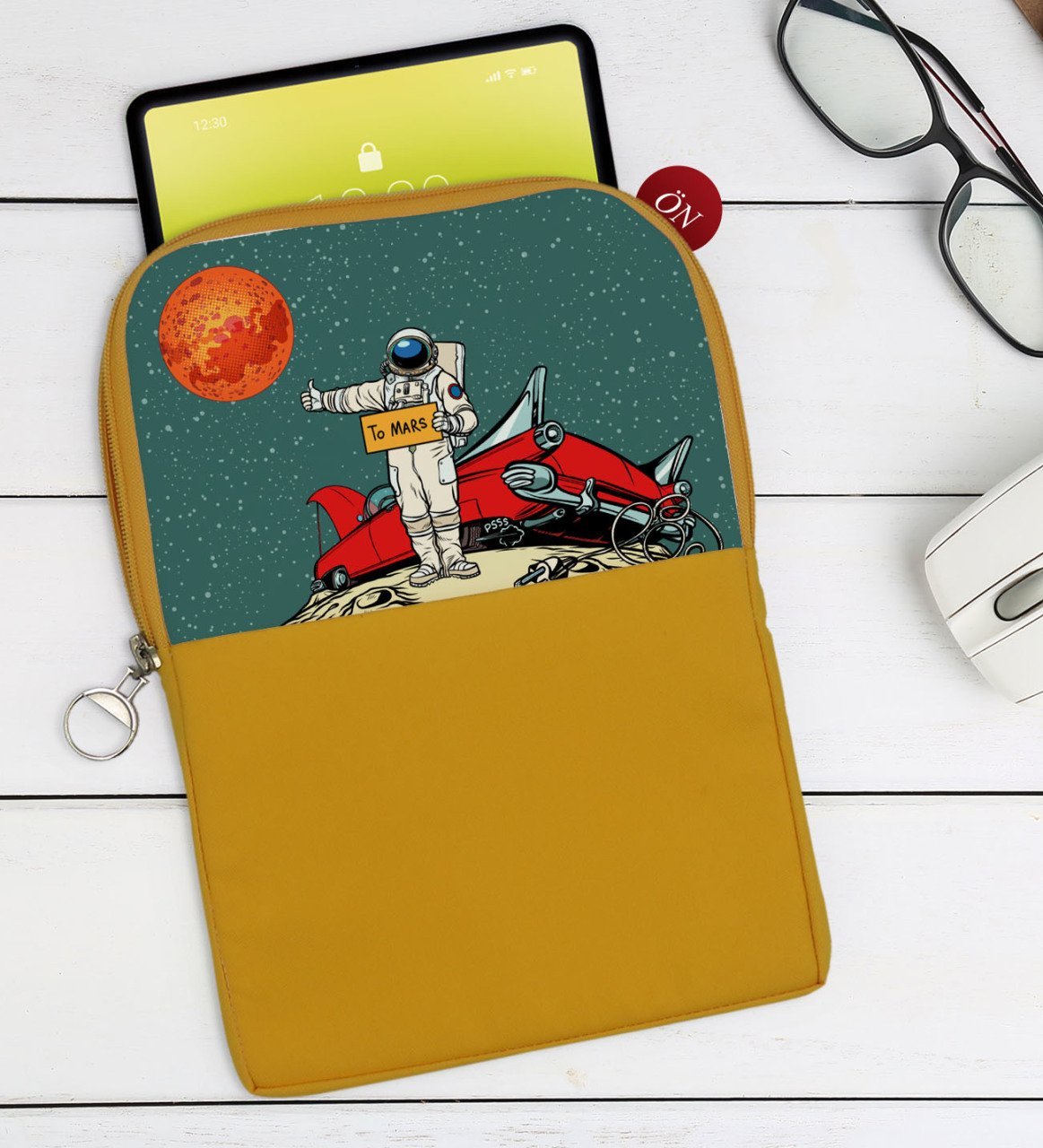 BK Gift Pop Art Tasarımlı Taşınabilir Koruyucu Tablet Kılıfı & Organizer Çanta - Sarı-8