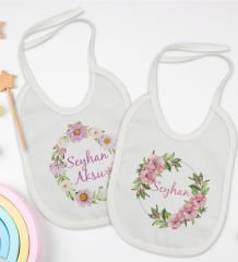 BK Kids Kişiye Özel Çiçek Tasarımlı 2’li Beyaz Mama Önlüğü-4