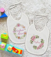 BK Kids Kişiye Özel Çiçek Tasarımlı 2’li Beyaz Mama Önlüğü-4