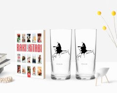 Kişiye Özel Renkli Baskılı Atatürk Temalı İkili Rakı Bardağı ve Rakı Cep Kitabı Hediye Seti-27