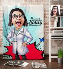 Kişiye Özel Bayan Doktor Karikatür Kanvas Tablo (70 x 100 cm.) 1