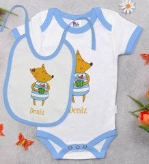 BK Kids Kişiye Özel İsimli Mavi Bebek Body Zıbın ve Mama Önlüğü Hediye Seti-21