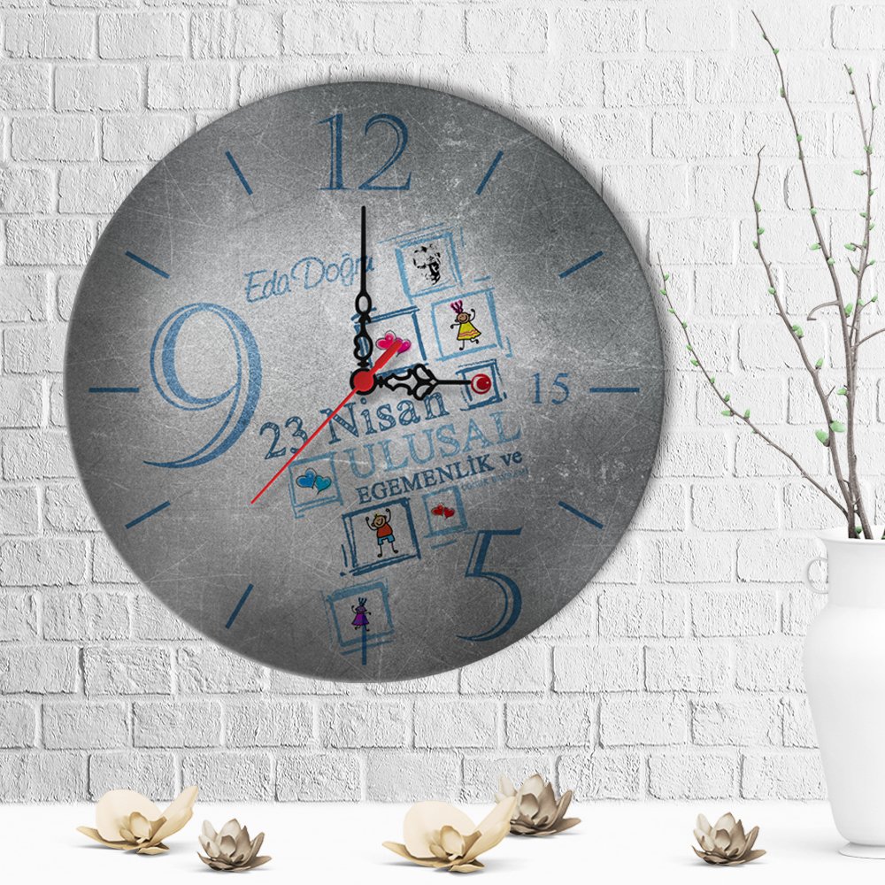 Kişiye Özel 23 Nisan Tasarımlı Ahşap Duvar Saati (30 cm.) - 5