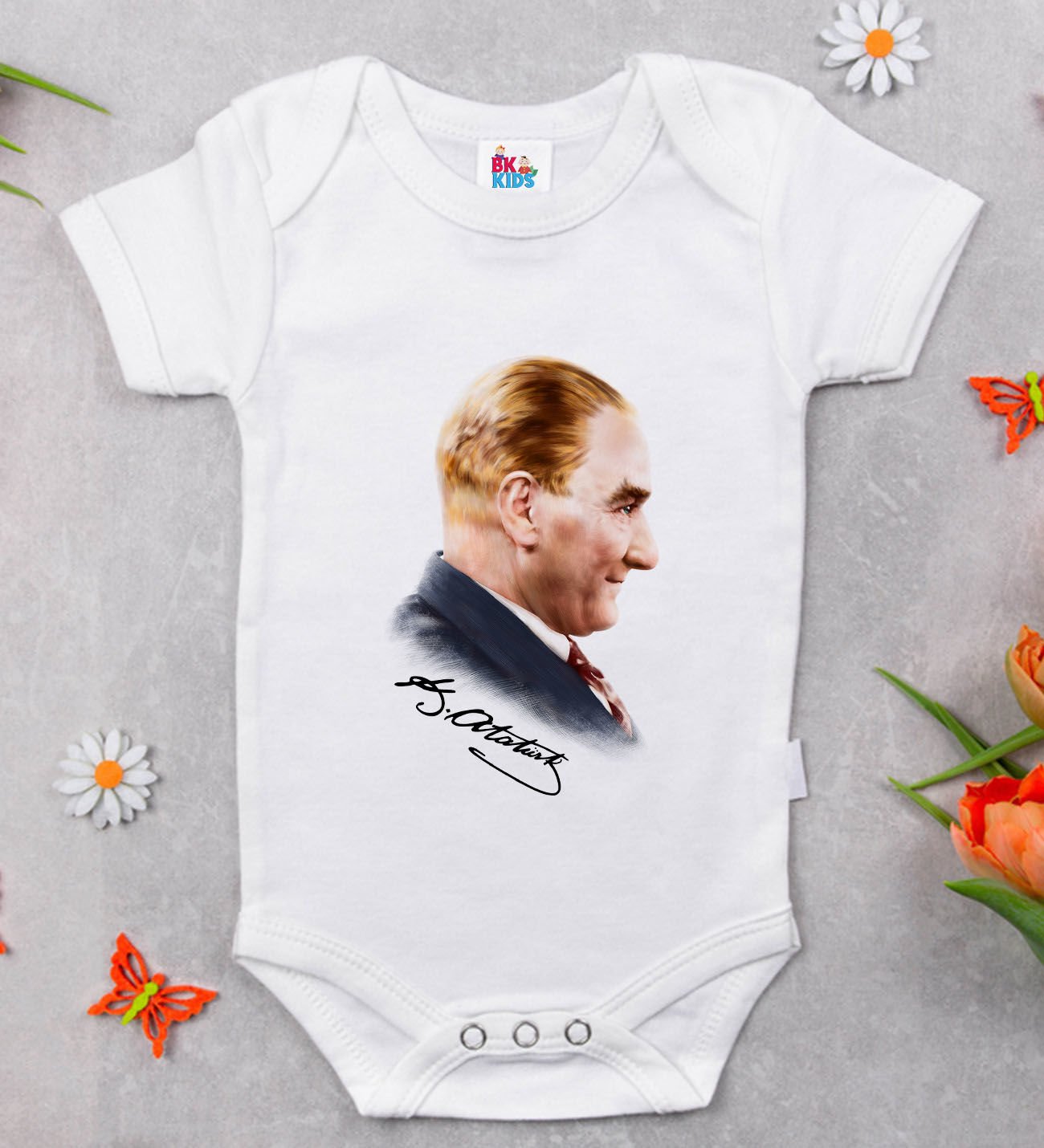 BK Kids Atatürk Temalı Beyaz Bebek Body Zıbın-11
