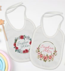 BK Kids Kişiye Özel Çiçek Tasarımlı 2’li Beyaz Mama Önlüğü-6
