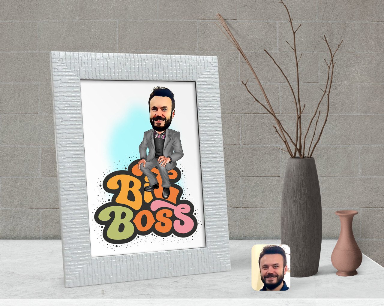 Kişiye Özel Erkek Big Boss Karikatürlü Dekoratif Çerçeve-3