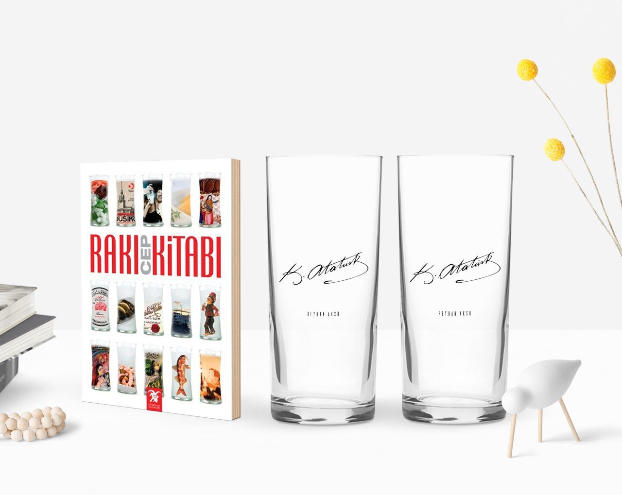 Kişiye Özel Renkli Baskılı Atatürk Temalı İkili Rakı Bardağı ve Rakı Cep Kitabı Hediye Seti-29