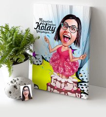 Kişiye Özel Bayan Doğum Günü Karikatür Kanvas Tablo (30 x 50 cm.) 1
