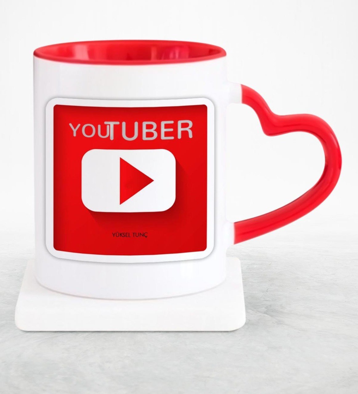 Kişiye Özel Mesleki Youtuber Kırmızı Kalpli Kupa Bardak - 1
