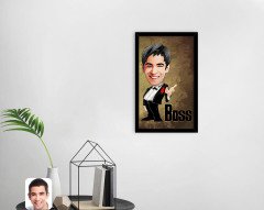 Kişiye Özel Boss Karikatürlü Dekoratif Ahşap Siyah Çerçeveli Tablo-1