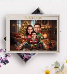BK Gift Kişiye Özel Aile Yılbaşı Karikatür Tasarımlı 1000 Parça Profesyonel Puzzle-2, 1000 Puzzle, Yeni Yıl Hediyesi, Yılbaşı Hediyesi