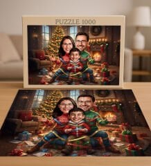 BK Gift Kişiye Özel Aile Yılbaşı Karikatür Tasarımlı 1000 Parça Profesyonel Puzzle-2, 1000 Puzzle, Yeni Yıl Hediyesi, Yılbaşı Hediyesi