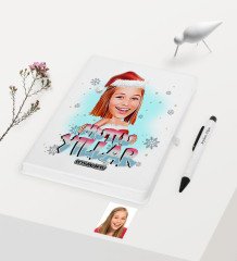 Kişiye Özel Yılbaşı Temalı Bayan Karikatürlü Beyaz Defter Kalem Seti - 5