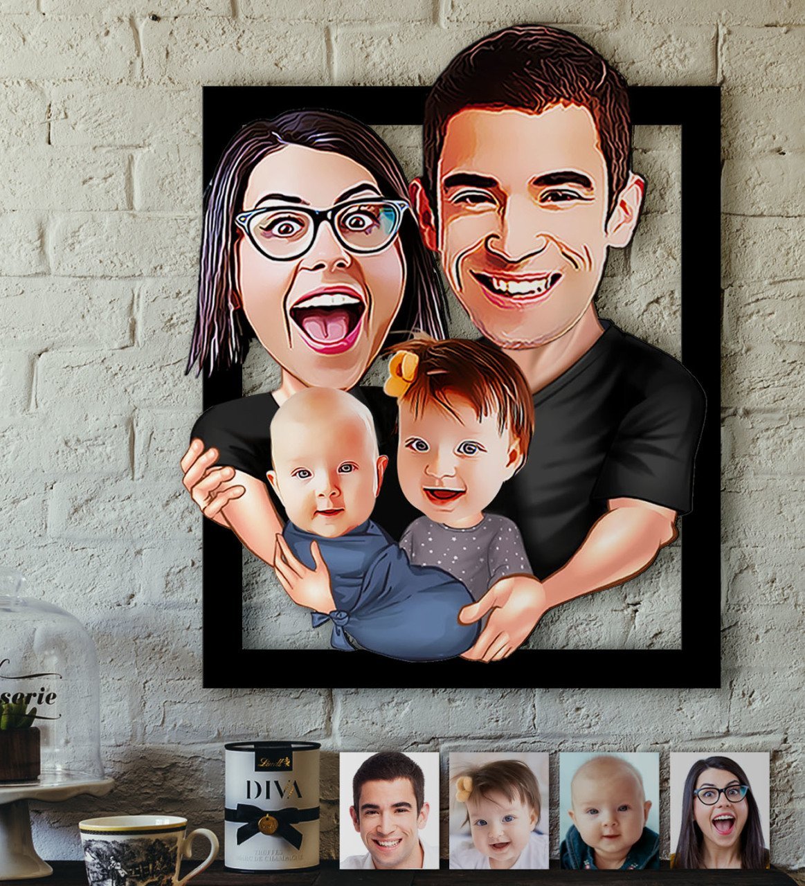 Kişiye Özel Aile Karikatürlü 3D Ahşap Tablo-4