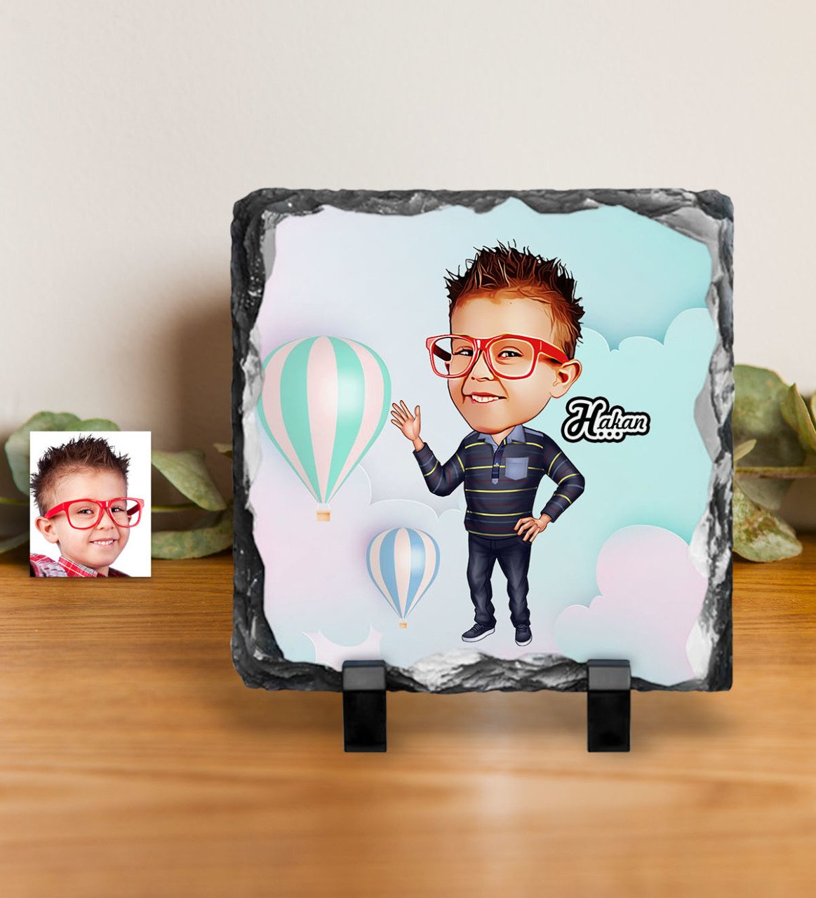 Kişiye Özel Erkek Çocuk Karikatürlü Dekoratif Doğal Taş - 2