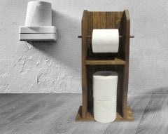 BK Home Doğal Masif Ahşap Tuvalet Kağıtlığı ve Dekoratif Retro Ahşap Tablo Seti-13