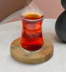 Kişiye Özel Modern Art Tasarımlı Doğal Ahşap Tabaklı Heybeli Çay Bardağı Model 6