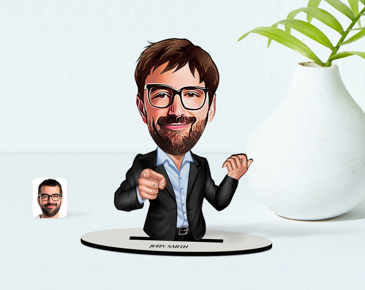 Kişiye Özel Amca Karikatürlü Ahşap Biblo Model
