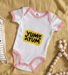 BK Kids Yum Yum Tasarımlı Pembe Bebek Body Zıbın-1