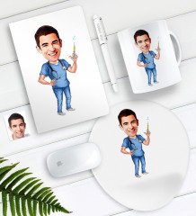 Kişiye Özel Bay Doktor Karikatürlü Defter Kalem Kupa Mouse Pad Seti-3