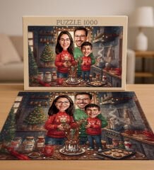 BK Gift Kişiye Özel Aile Yılbaşı Karikatür Tasarımlı 1000 Parça Profesyonel Puzzle-4, 1000 Puzzle, Yeni Yıl Hediyesi, Yılbaşı Hediyesi