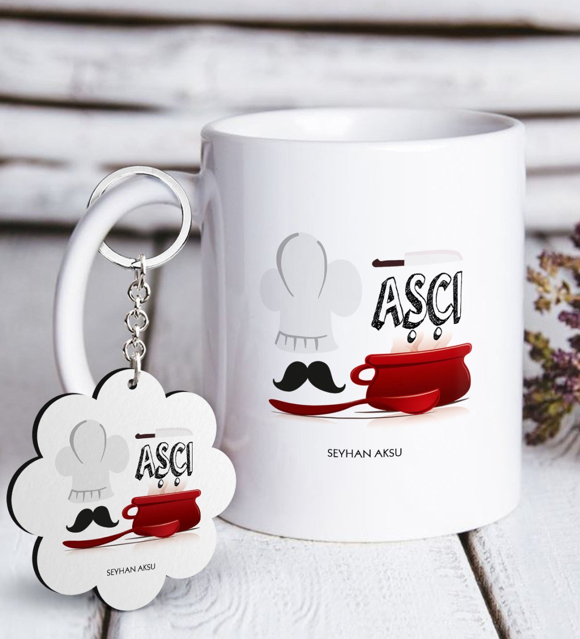 Kişiye Özel Mesleki Aşçı Beyaz Kupa ve Anahtarlık Hediye Seti-2