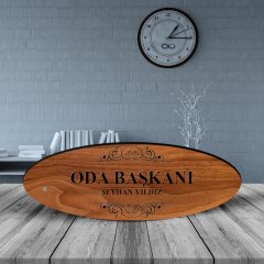 Kişiye Özel Mesleki Oda Başkanı Ahşap Oval Masa İsimliği - 1