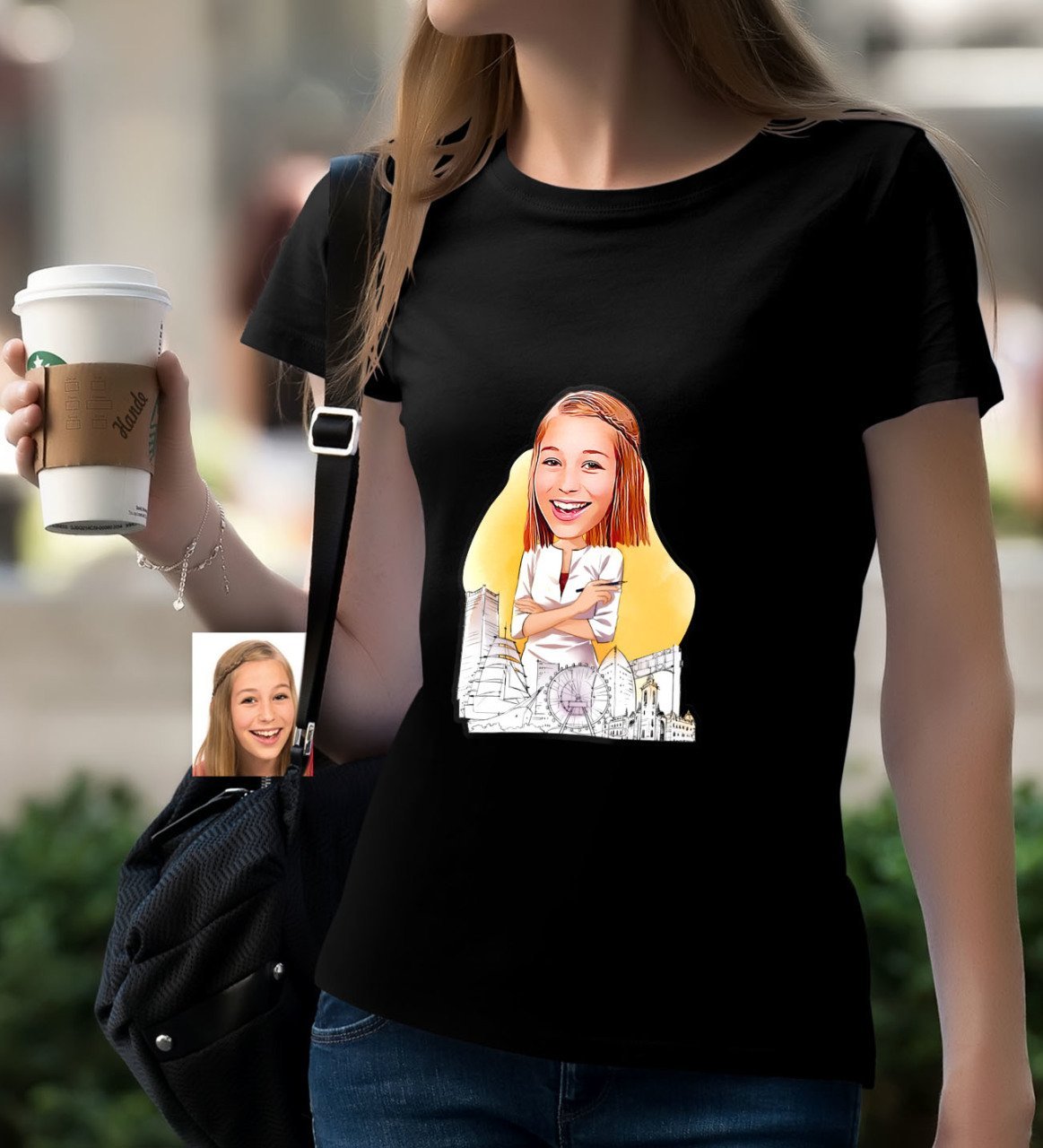 Kişiye Özel Bayan Mimar Karikatürlü Siyah T-Shirt