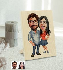 Kişiye Özel Sevgililer Karikatürlü Dekoratif Ahşap Çerçeve Model 105
