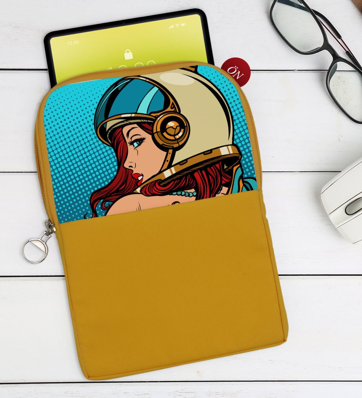 BK Gift Pop Art Tasarımlı Taşınabilir Koruyucu Tablet Kılıfı & Organizer Çanta - Sarı-14