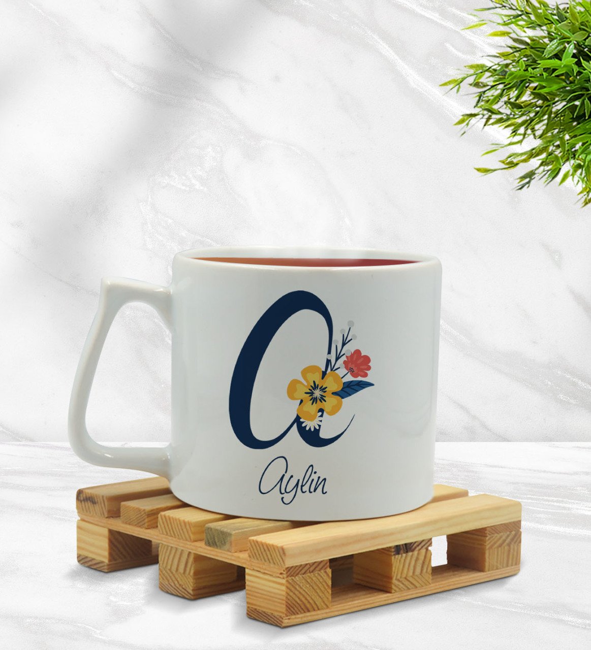 Kişiye Özel Harf ve İsim Tasarımlı Middle Beyaz Kupa Bardak Model 2