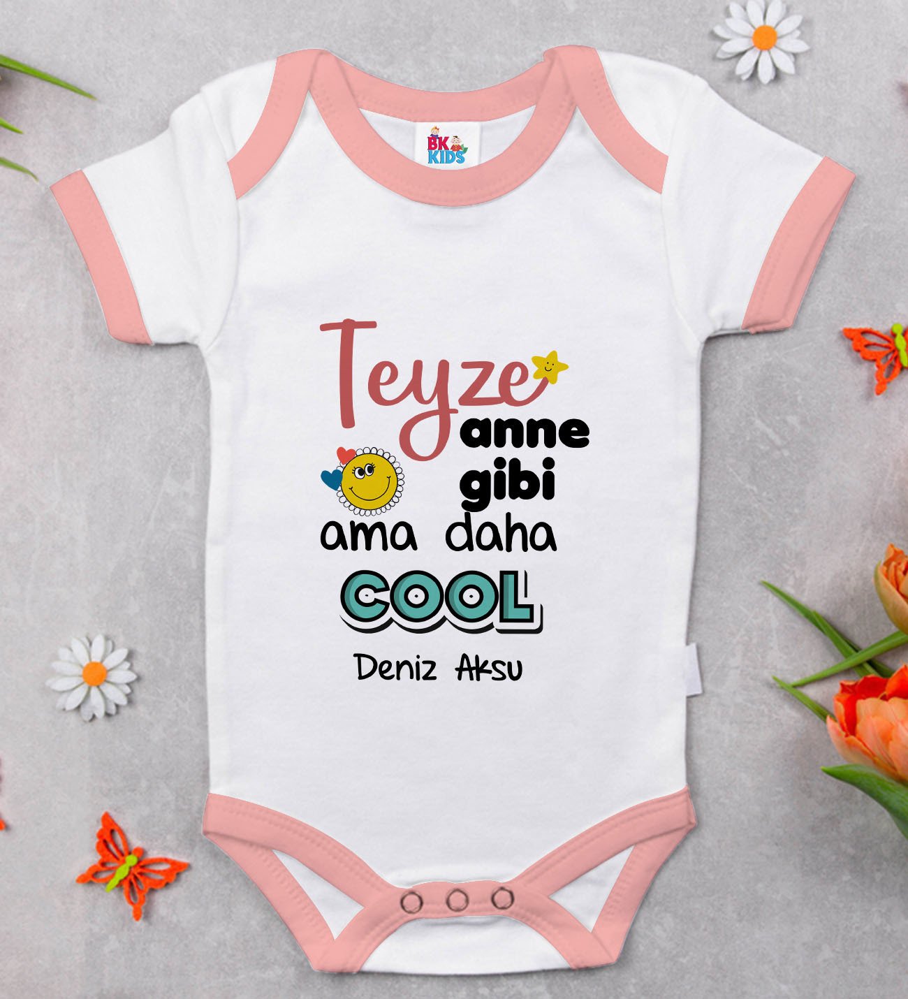 BK Kids Kişiye Özel Pembe Bebek Body Zıbın - Model 52