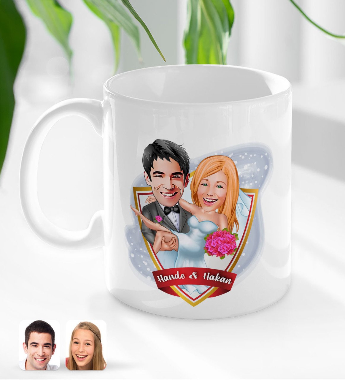 Kişiye Özel İsimli Evleniyoruz Karikatürlü Beyaz Kupa Bardak-9