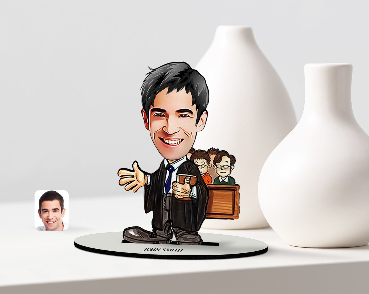 Kişiye Özel Erkek Avukat Karikatürlü Ahşap Biblo Model-2