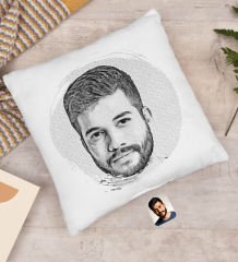 BK Gift Kişiye Özel Karakalem Beyaz Yastık, Karakalem Kupa, Arkadaşa Hediye, Sevgiliye Hediye, Ev Hediyesi
