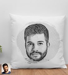 BK Gift Kişiye Özel Karakalem Beyaz Yastık, Karakalem Kupa, Arkadaşa Hediye, Sevgiliye Hediye, Ev Hediyesi
