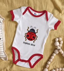 BK Kids Kişiye Özel Uğur Böceği Tasarımlı Kırmızı Bebek Body Zıbın-1