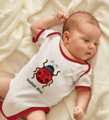 BK Kids Kişiye Özel Uğur Böceği Tasarımlı Kırmızı Bebek Body Zıbın-1