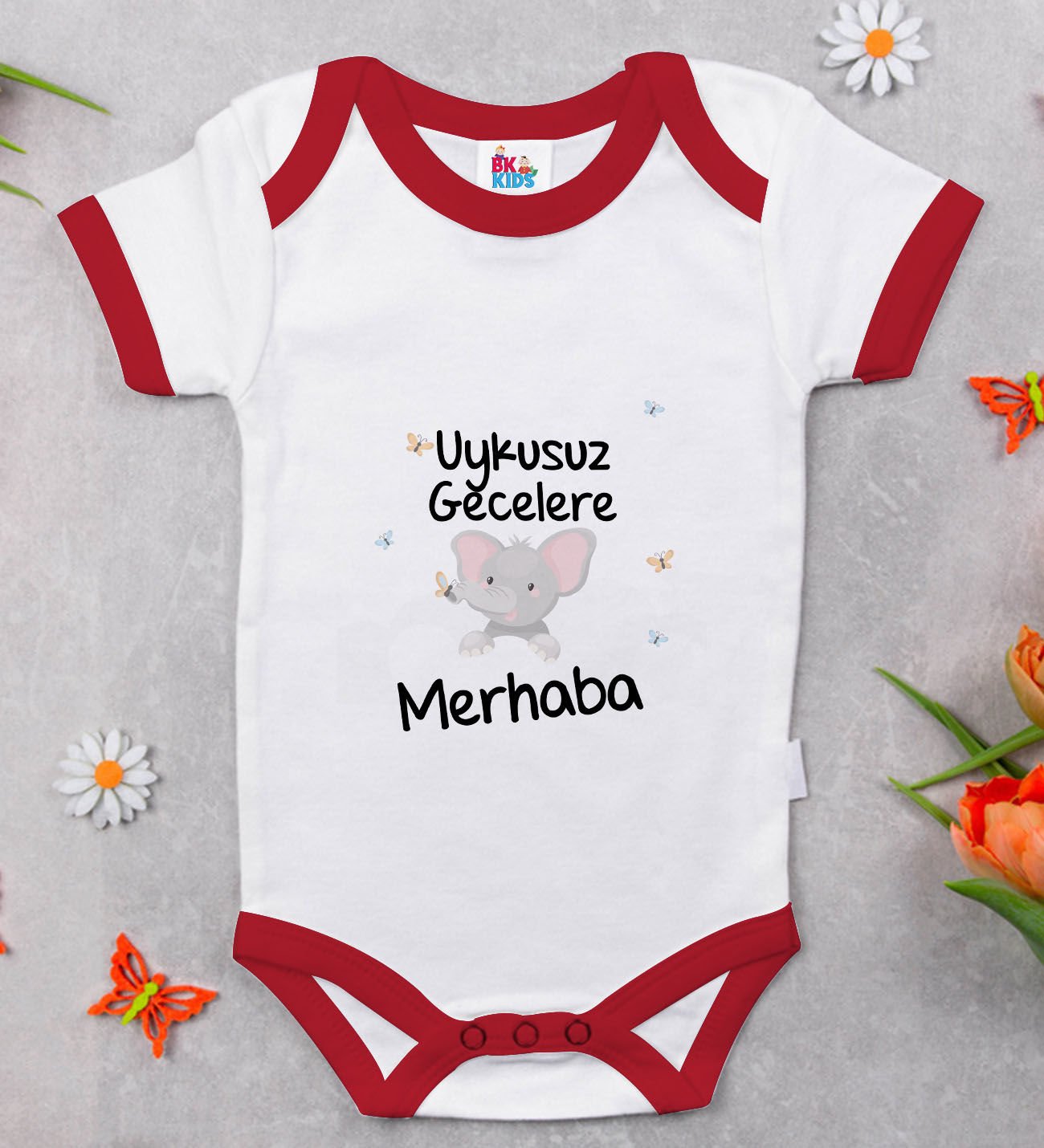 BK Kids Uykusuz Gecelere Merhaba Tasarımlı Kırmızı Bebek Body Zıbın-1
