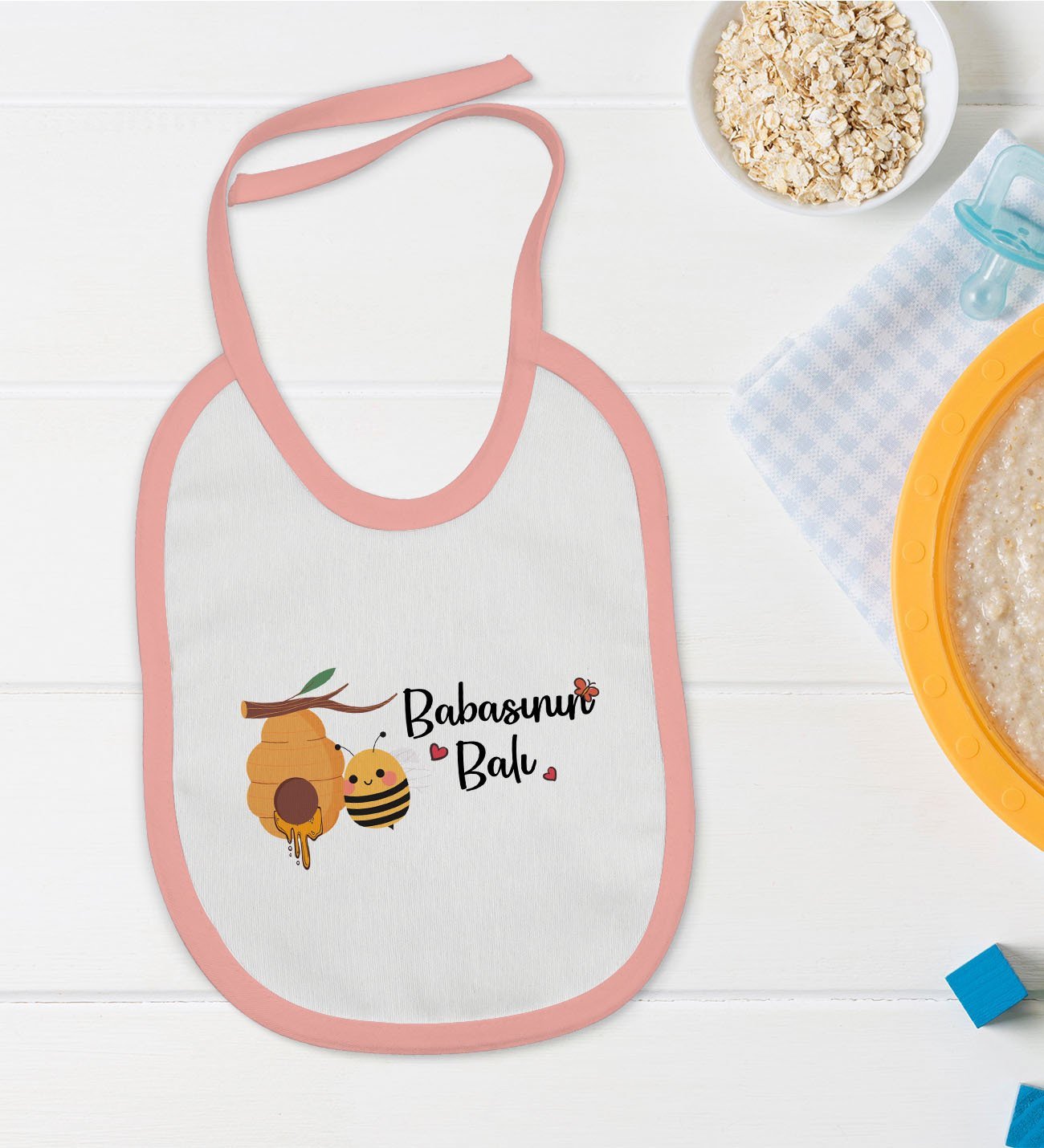 BK Kids Babasının Balı Tasarımlı Pembe Bebek Mama Önlüğü