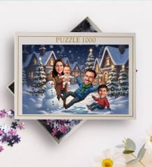 BK Gift Kişiye Özel Aile Yılbaşı Karikatür Tasarımlı 1000 Parça Profesyonel Puzzle-6, 1000 Puzzle, Yeni Yıl Hediyesi, Yılbaşı Hediyesi