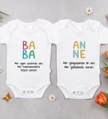 BK Kids Anne-Baba Tasarımlı 2'li Bebek Body Zıbın - 8, Anneler Günü Hediyesi, Babalar Günü Hediyesi, Yeni Doğan Hediyesi