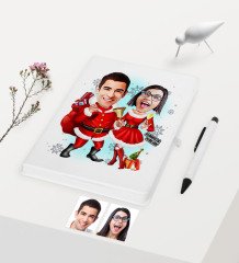 Kişiye Özel Yılbaşı Temalı Sevgililer Karikatürlü Beyaz Defter Kalem Seti - 3