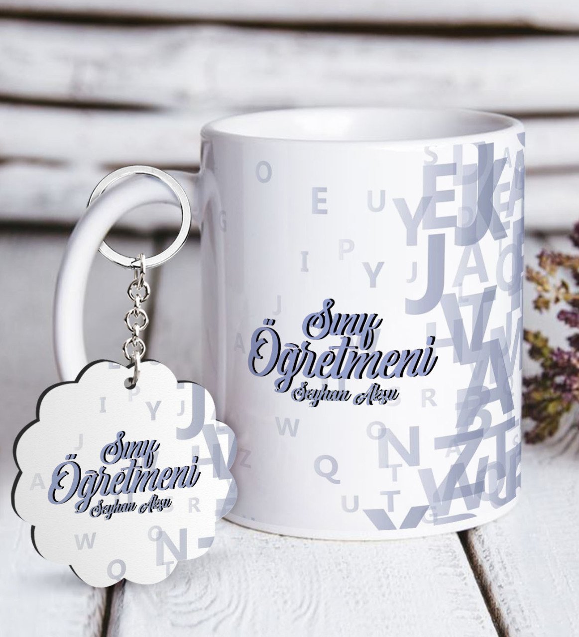 Kişiye Özel Sınıf Öğretmeni Beyaz Kupa ve Anahtarlık Hediye Seti-15