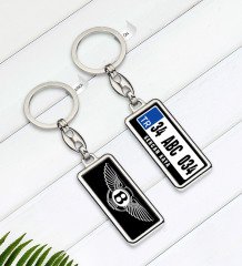 Kişiye Özel Plakalı Bentley Logolu Çift Taraflı Metal Krom Anahtarlık-1